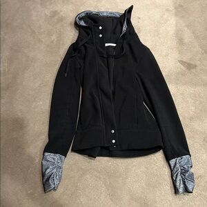 Black fleece xs zip up with grey arm bands with thumb holes